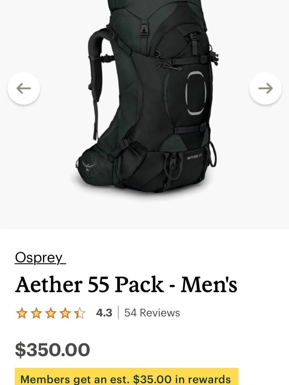OSPREY Aether 55 Pack - Black. L/XL